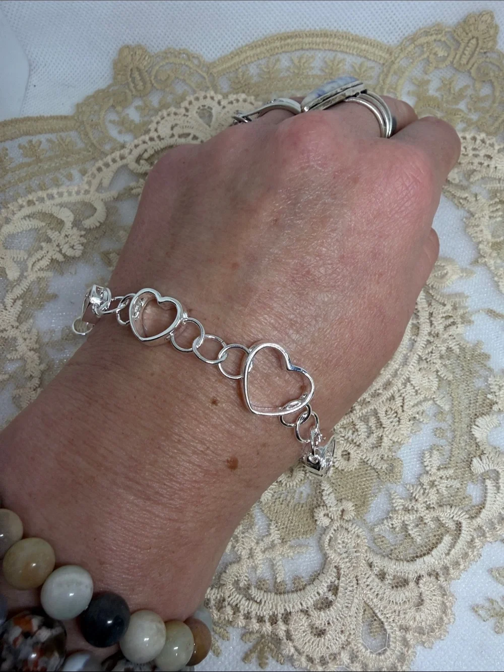 925 Sterling Silver Graduated Open Heart Link Bracelet Romantic Minimalist Clean